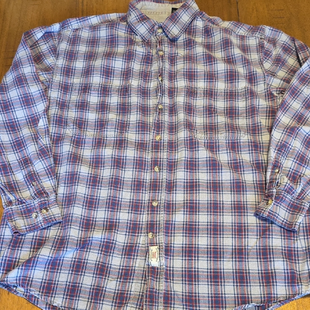 Wrangler Men's Casual Plaid Shirt - Blue and Red